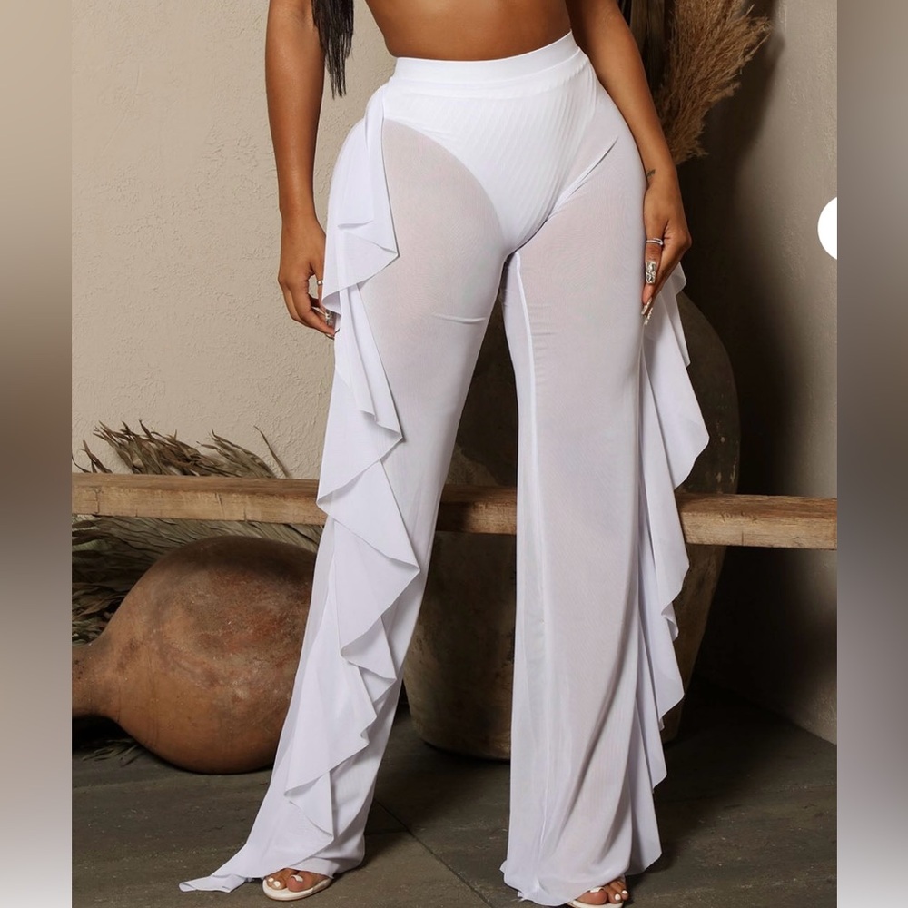 Studio Nova White Swim Coverup with Elegant Wide-Leg Design